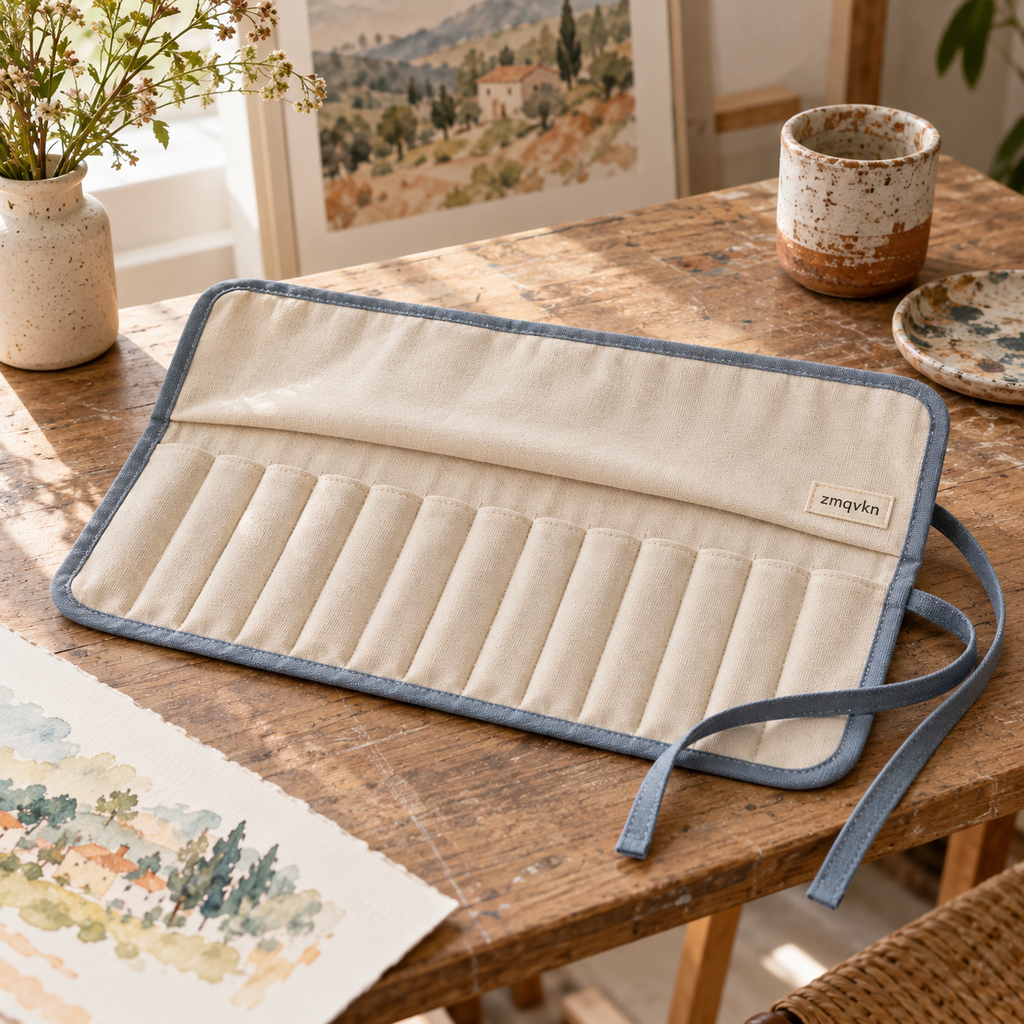 zmqvkn Canvas Artist Brush Roll — artist studio lifestyle scene
