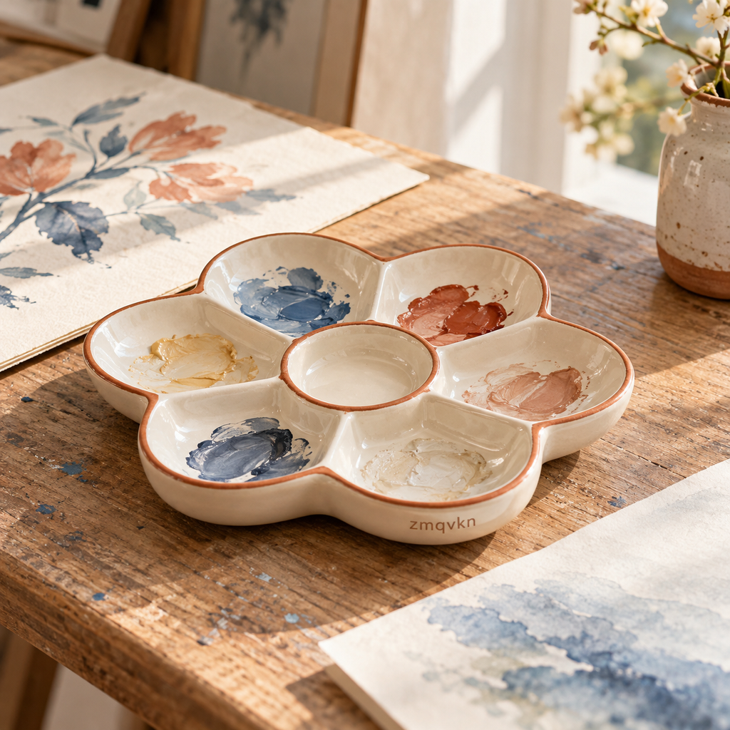 zmqvkn Porcelain Flower Mixing Palette — artist studio lifestyle scene