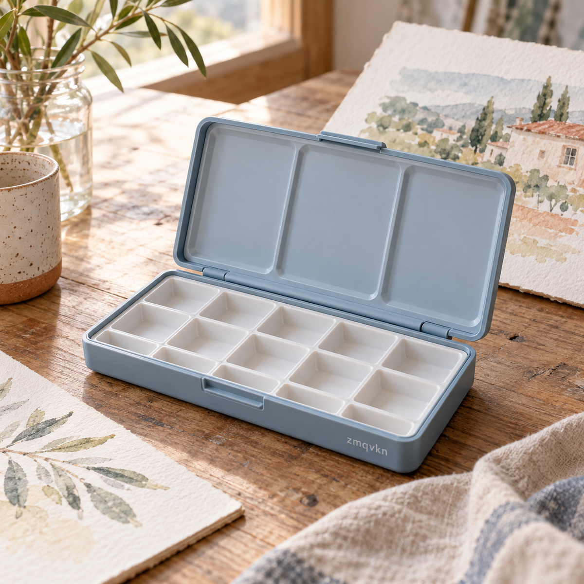 zmqvkn Folding Watercolor Travel Palette — artist studio lifestyle scene