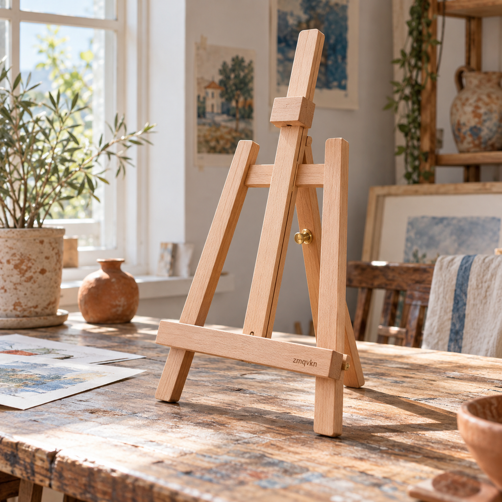 zmqvkn Beech Tabletop Display Easel — artist studio lifestyle scene