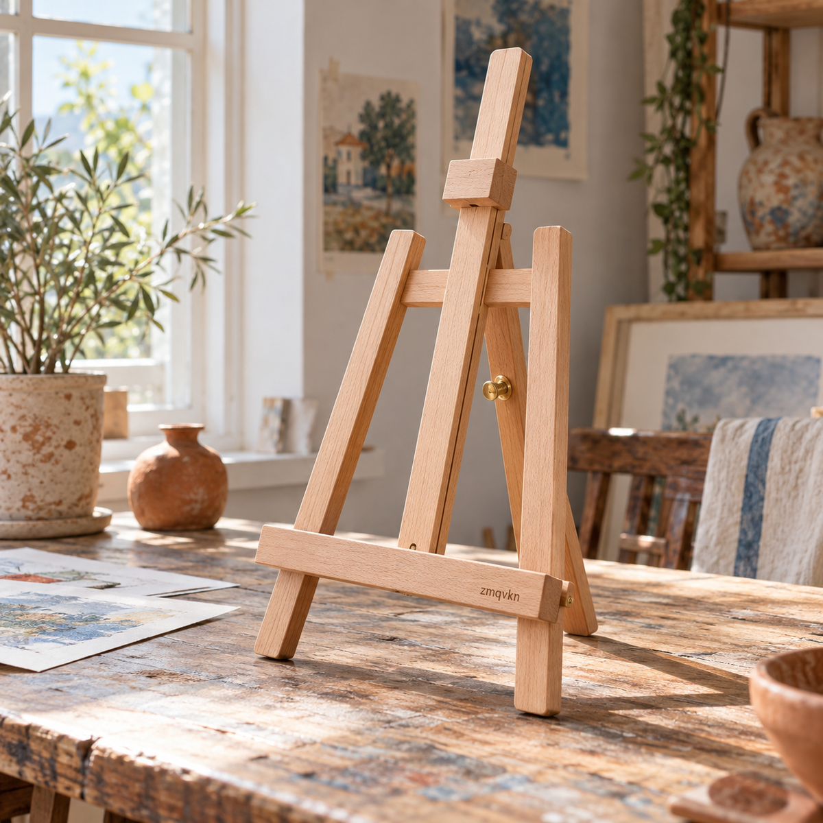 zmqvkn Beech Tabletop Display Easel — artist studio lifestyle scene